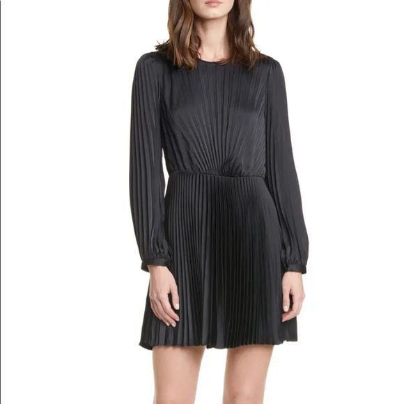 NWT A.L.C. Black Satin accordion pleated dress 8 - Picture 1 of 13